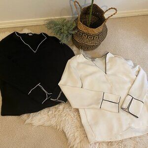 BUNDLE x2 H&M Contrast Piping Work Blouse Bundle Black & Ivory Size 2